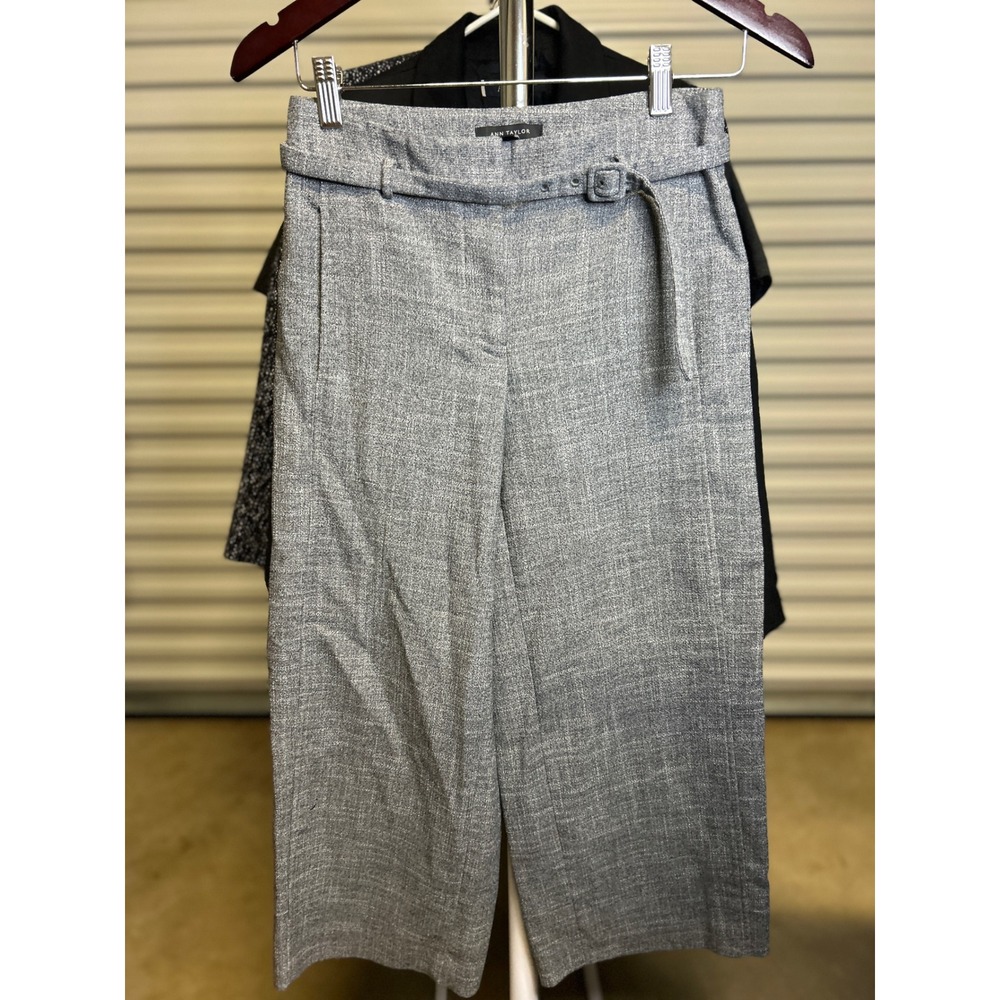 Ann Taylor Pants Women 00P Gray Belted Wide Leg Crop Career Professional Gray